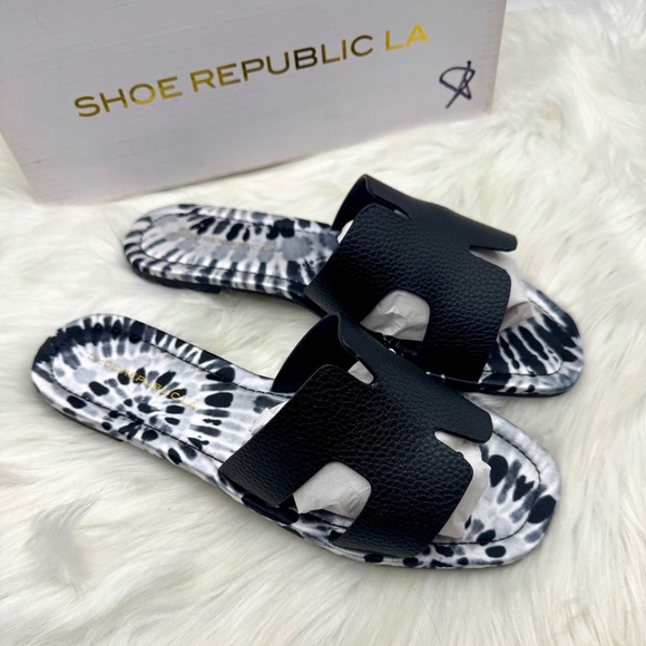 Black Square Open Toe Mule Slide Sandal - Picture 1 of 6